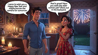 A Taboo New Year Passion Ignites Between Close Friends in the Moonlit Backyard (ai Generated)