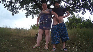 Bitch jerks off my dick in the park