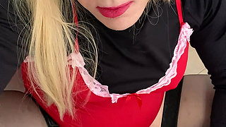 Part 2 Amateur Sissy Crossdresser try's to squirt on dildo  for Daddy and talks about him paying  $8k for her breast  implants