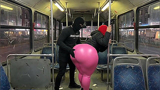 Big Ass Girl in Black Pants Gets Pressed in the Bus and Ends in Black Thong