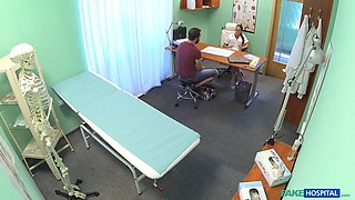 Hot nurse in a tight fitting uniform gets nailed - faux polyclinic