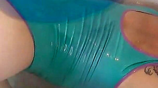 Suction Cup Dildo BJ in Latex Swimsuit & Dive Mask