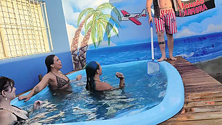 3 Naughty Friends Paying the Pool Owner on the Xerecard