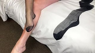 Mature British Granny Shows Off Big Natural Tits In Stockings While Getting Dressed