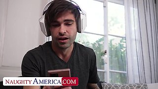 Sex-starving stepmom seduced her gamer son with her sexy curves in hot lingerie