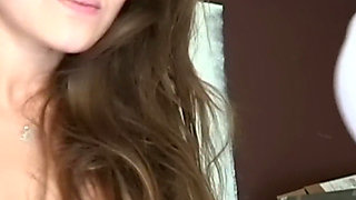 Card Game Forfeit - Brunette in Glasses Licks the Loser on the Desk