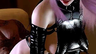 Having Fun Brunette in Long Latex Stockings