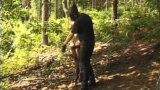 Masked Man Binds Mature MILF for Outdoor Dildo Play