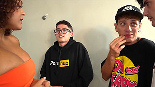 Nerd Guys Fuck Their Latina Boss with a Giant Ass and Fill Her Pussy and Face with Cum