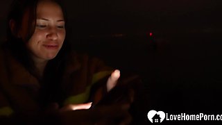 Naughty girlfriend sucking me off in public