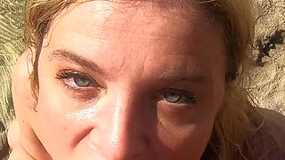 Stepmom on vacation seduces stepson on the beach (POV)