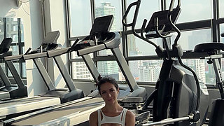 Yoga in a Gym with Boobs Flashing