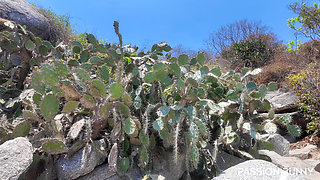 Nice Pissing Fountain in Red Mini Bikini - Outdoors Fun