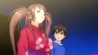 Geeky secretary's big tits in a saucy bridal hentai with sassy pigtailed geishas
