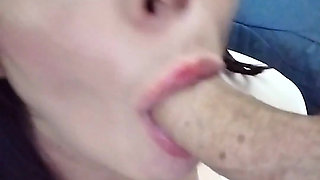 Slut with Huge Tits Jerks off Cock While Smoking