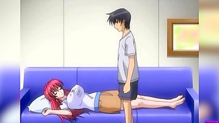 Redheaded cutie in a tight uniform gets her big-titted, shaved cooch worshipped before a wild ride