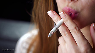 Soft Russian Beauty Smoking Cigarette Calm Moments