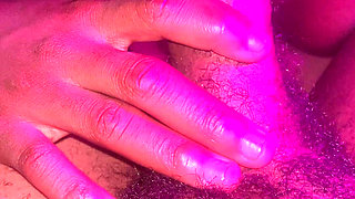 Getting Toe Clenching in Head in Sexy Pink Lighting by Horny Ebony Teen Close up