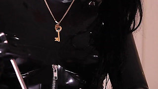 Latex Mistress Sounding and Milking Her Chastity Slave