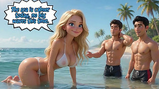 Married Blonde's Beach Tease Becomes Wild House Game with Husband and Young Men (ai Generated)