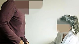 Sexy Doctor Blowjobs Patient's Cock with Latex Gloves -