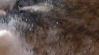 Ebony hairy twat filled up with BWC and hot cream