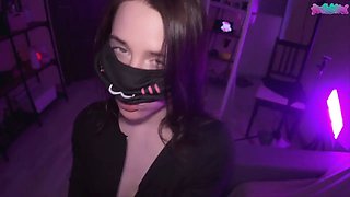 Super wet lube pov sex with masked perfect babe swallows my cum