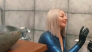 Bath Relax in Latex Rubber with Milk, Romantic Funny Fetish Video