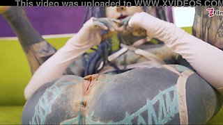 Strongly inked double anal invasion three-way - hard-core ASSFUCKING penetrate - double anal invasion, gapes, facefuck, facial cumshot (alternative, emo, emo) ZF037