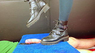 CBT Cock Trampling in Boots, Socks and Barefoot Until He Cum, Femdom Jozi Trample