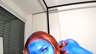 Mystique from the X-men getting fucked hard on my dick and I cum in no time