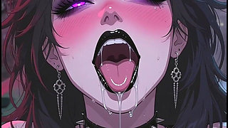 Dark Anime Woman in Bar at Billiards, Rocker Leather
