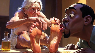 Old Granny Foot Worship - Man Licking Oiled Wrinkled Soles