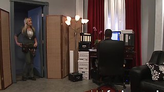 Blonde Bombshell Gets Horny, Takes on Titty Fucking as she Sucks Cum from Lover's Cock until he Cums in her Mouth
