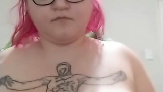 Double Amputee Squeezes, Plays and Sucks Her Huge Tits
