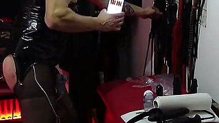 Masked Slave Self Paddles Alone While Mistress Away