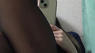 View From Under the Table, Busty Japanese Flight Attendant's Ass, Thighs, Legs, Thong Panties, Camel Toe and Stockings