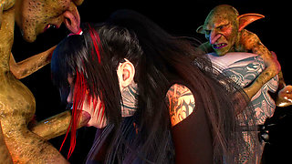 Gaping Ass and dirty Pussy Ruined by 3 Horny Goblins Intense Anal Orgy Throat Fucking Hot Bukkake