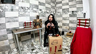 Dominant Leather MILF in Cold Room. Smoking, BDSM Boots, Cigar and Boom Orgasm