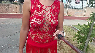 Public Flashing of Pussy and Tits in a Lace Outfit