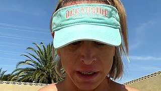 Blonde is flashing her big boobs in the outdoors