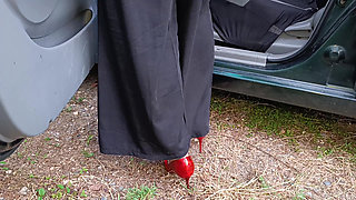 Secretary Gets Excited in Her Car by Pumping Pedals and Ends up with a Big Squirt From Masturbation