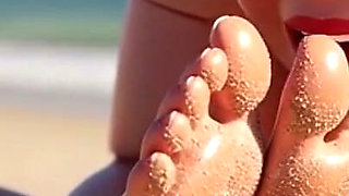 Fat Woman Licking Sandy Feet of Skinny Girl - Beach Humiliation