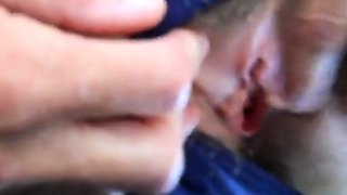 Hairy pussy girl gets fucked and filled with cum