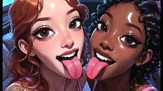 Beautiful Lesbians Tongue and Kiss Fetish, Ai Animation