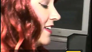 Stud rides strap on dick after getting his dick squeezed and bound by rugged mistress Katrina Rosebud with fiery red hair