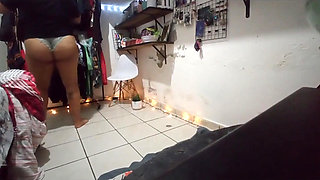 Big Ass Brunette Mexican Folding Clothes in Thong
