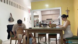 NamiQsein Fucks Teen Stepdaughter on Table - Big Ass Riding & Creampie While Mom Isn't Looking