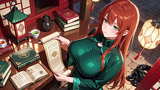 Red Hair & Emerald Qipao! Lazy Seduction in the Eastern Courtyard.