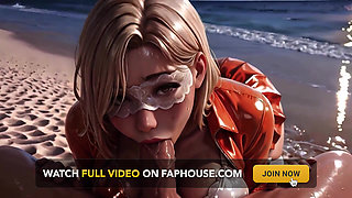 Fast Action - Blindfolded Beach Blonde - Deepthroat, Tongue and Facial Until the Sun Goes Down